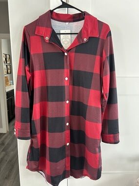 Blooming Floral Red Black Buffalo Plaid Tunic Top